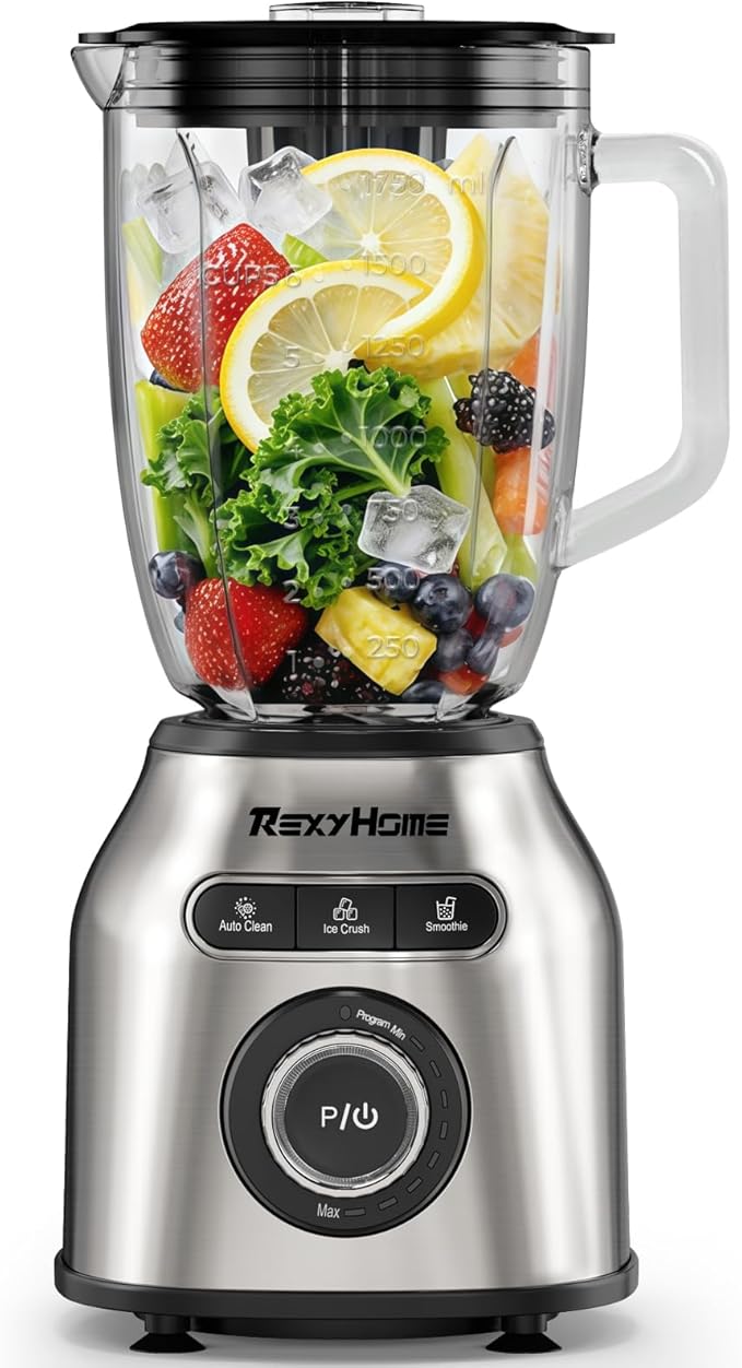 Blender with 3 Programs, 1000W Heavy-Duty Countertop Blenders for Kitchen, 59 Oz Glass Jar, Auto Clean 8-Speeds & Pulse Function Blender for Smoothies, Shakes, Ice Crushing & Frozen Fruit
