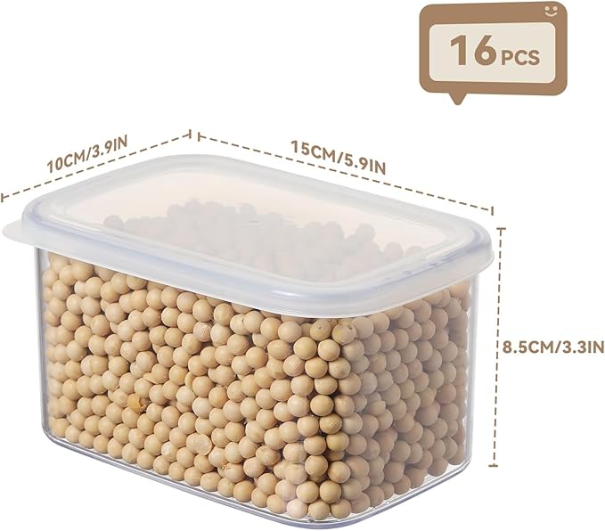 novelinks Clear Plastic Jars with Lids, Reusable Empty Rectangular Storage Containers for Household and Kitchen Organizing (16 Pack Small)