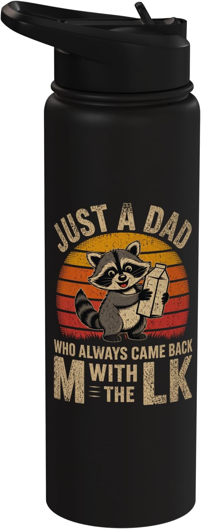Just A Dad Who Always Came Back With The Milk Raccoon Retro Stainless Steel Insulated Water Bottle