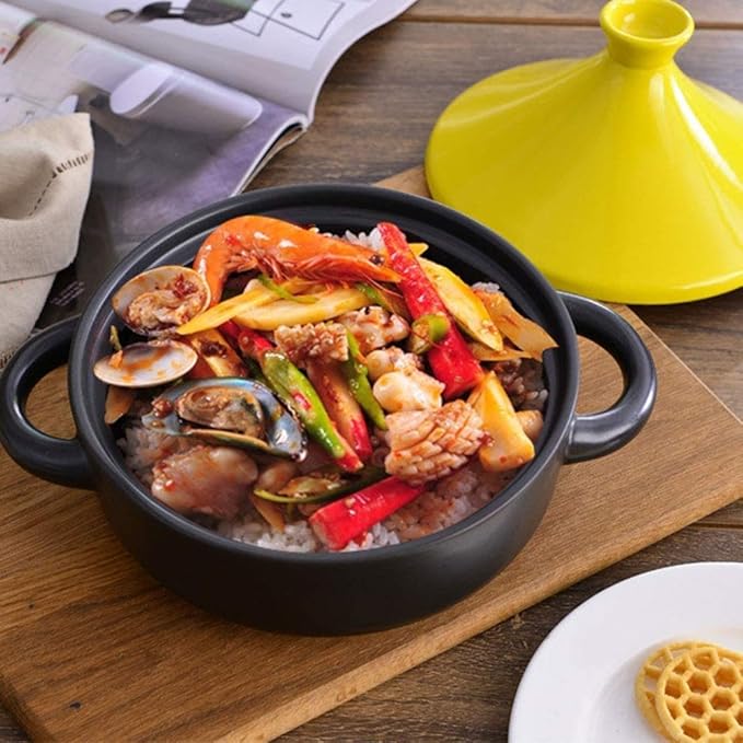 Moroccan Tagine Cooking Pot Cast Iron Enamel Stew Casserole Slow Cooker with Anti-Scalding Handles(Color:Beige)