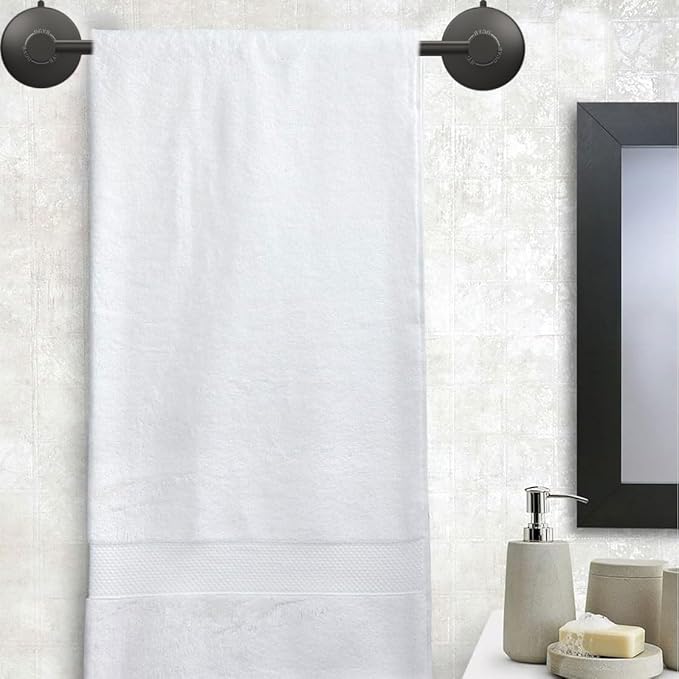 DGYB Adjustable Suction Cup Towel Bar for Bathroom 14 Inch ~ 27 Inch Set of 2 Matte Black Towel Rack Stainless Steel Bath Towel Holder for Glass Shower Door
