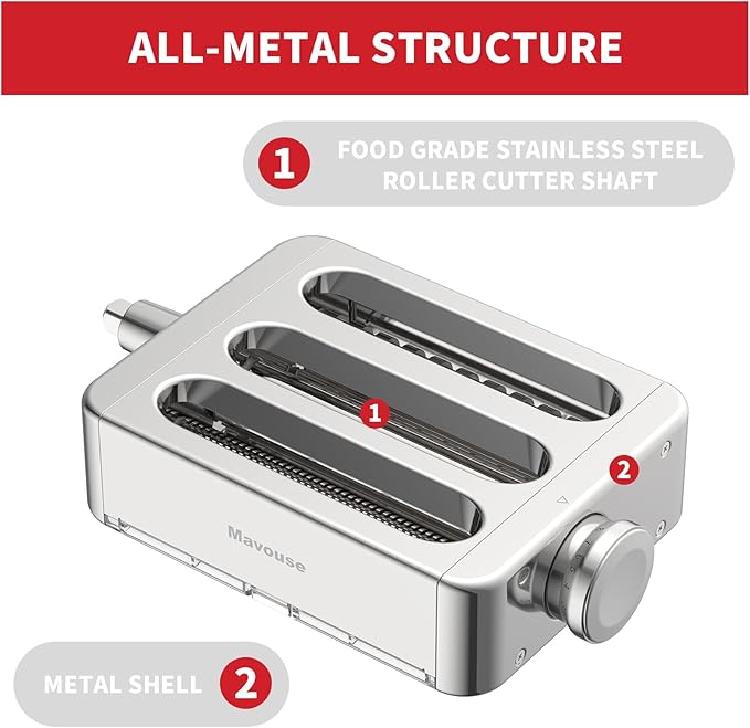 All Metal Pasta Attachment 3 In 1 Set For Kitchenaid Stand Mixer, Included Pasta Sheet Roller, Spaghetti Cutter, Fettuccine Cutter Maker Accessories And Cleaning Brush