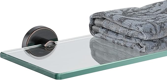 JQK Bathroom Glass Shelf Oil Rubbed Bronze, Tempered Glass Shower Storage 16 by 5 inches, 304 Stainless Steel ORB Wall Mount, TGS101-ORB