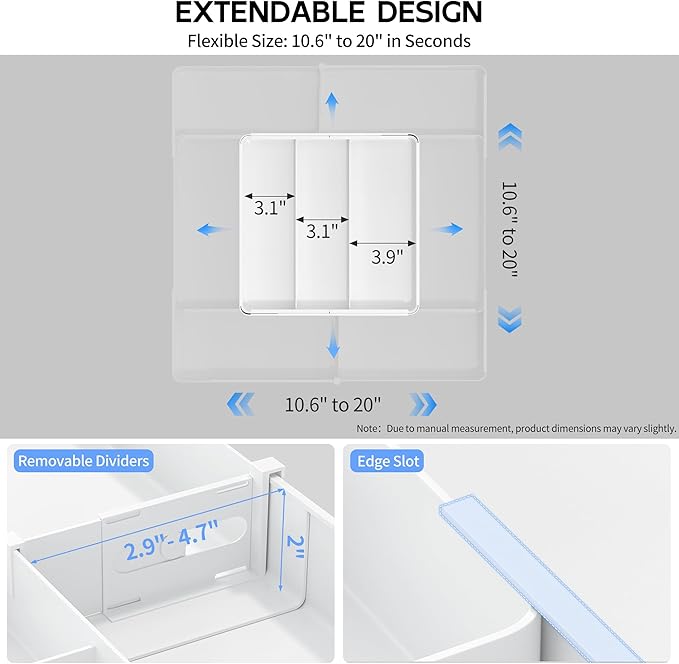 Jolitac Expandable Large Silverware Drawer Organizer - Adjustable Utensil Tray & Cutlery Holder, Plastic Storage for Spoons, Forks, Knives | Multipurpose Kitchen Organizers and Storage Solution, White