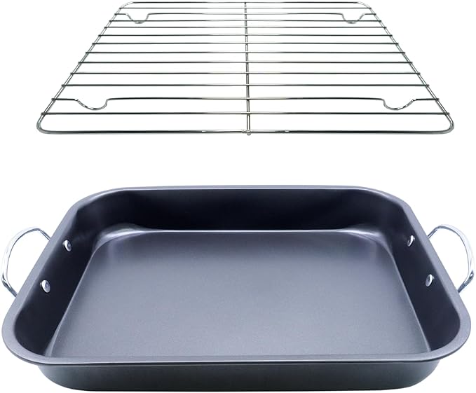 Turkey Roaster Pan - 16x13” Large Roasting Pan with Rack - Non-Stick Ceramic Coated - PTFE & PFOA Free - Oven & Stovetop Safe - Perfect for Juicy Holiday Turkeys