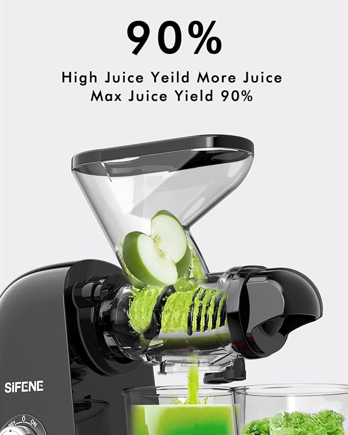 SIFENE Cold Press Juicer Machine, Mini Slow Masticating Juicer with Dual Feed Chute, Compact Electric Juice Extractor for Celery Ginger & Fruit, Easy Clean, Black