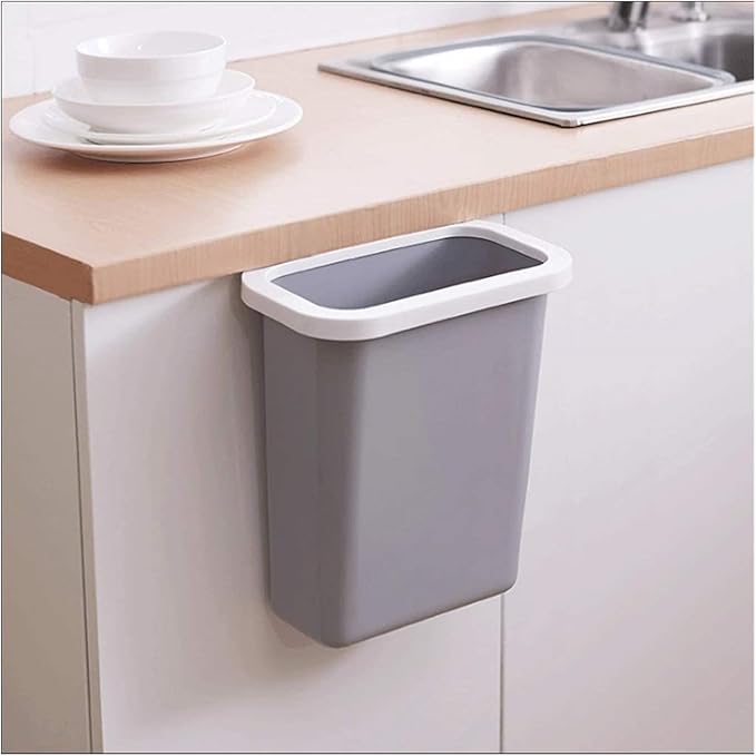 Garbage Cans Hanging Waste Bin Under Kitchen Sink,Plastic Dustbins Over Cabinet Door with Top Ring to Fix Garbage Bag Basket(Grey)