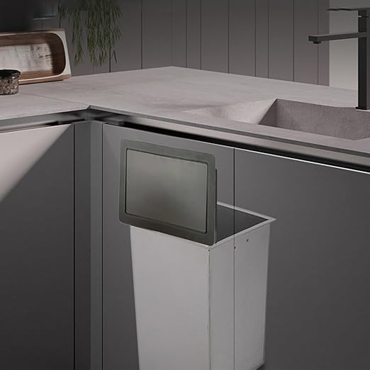 Stainless Steel Built-in Push Cover Trash Can Lid for Kitchen Countertop, Square Embedded Garbage Can with Side Mount Trash Chute