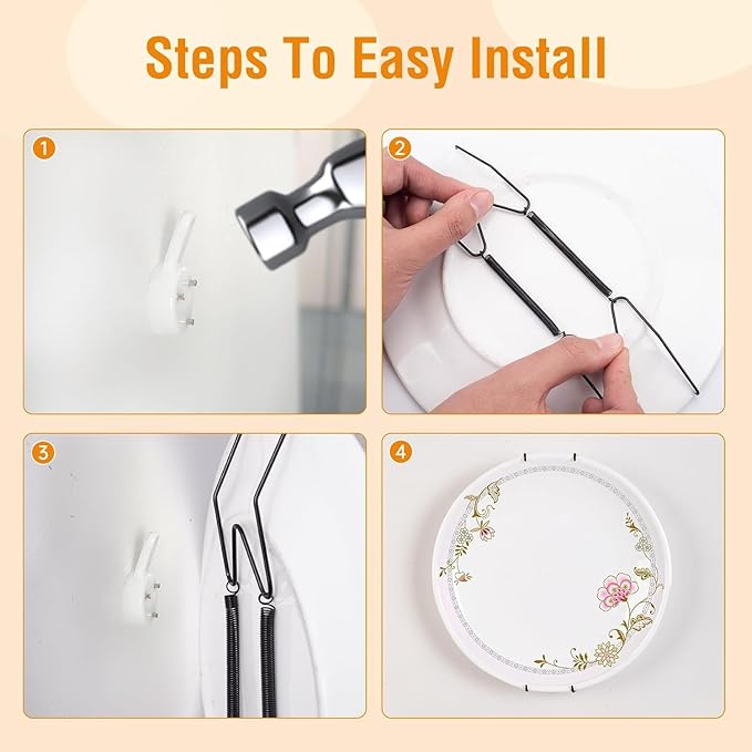 Bilillo 12 Pack Plate Hangers for the Wall, Suitable for 4-5 Inch Decorative Plate, Invisible Heavy Duty Wire Plate Holder with Wall Hooks, Plate Hangers for Displaying Plates, Platter, Dish
