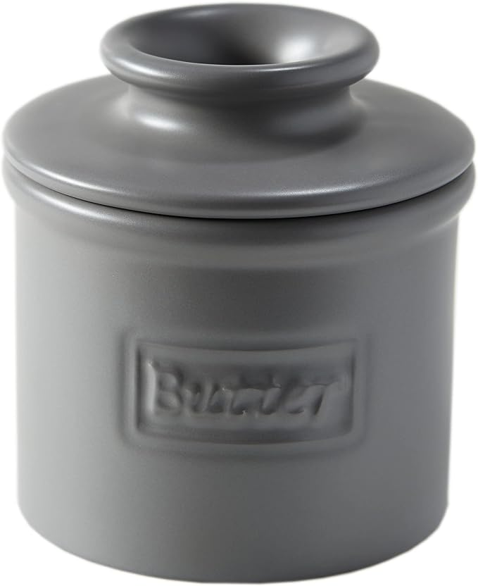 Butter Bell - The Original Butter Bell crock by L Tremain, a Countertop French Ceramic Butter Dish Keeper for Spreadable Butter, Café Matte Collection, Steel Gray