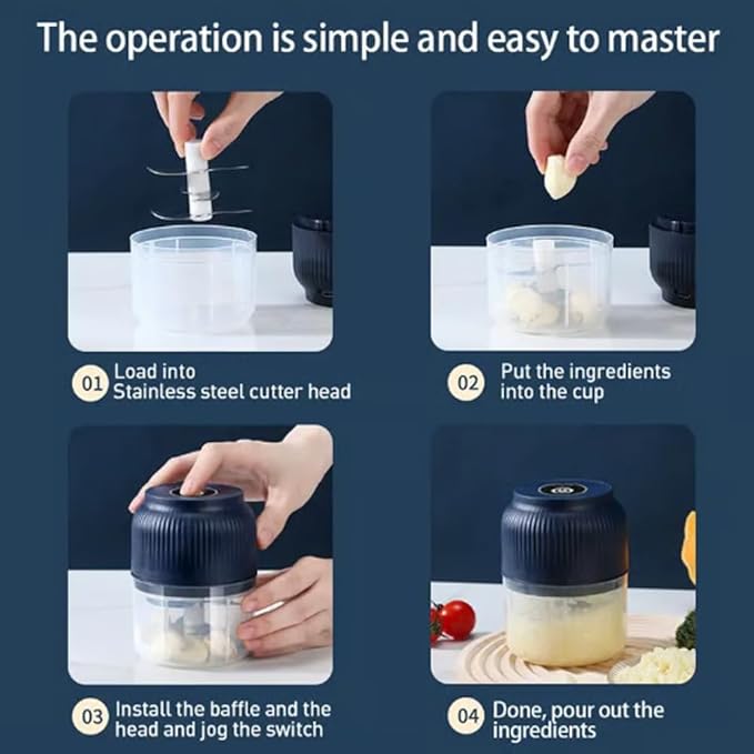 2026 Upgraded Household Electric Garlic Crusher, Capacity Electric Garlic Chopper, Mini Portable Veggie Cutter, 4 Sharp Stainless Steel Blades Mini Electric Food Chopper, Easy to Clean (2pcs)