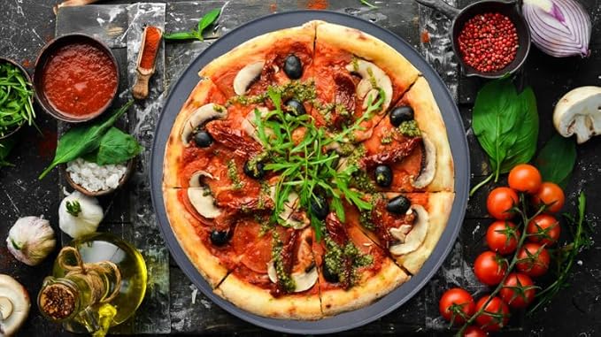XL Round Pizza Steel 16.9" - 3D Cast Creates Gorgeous Crusts, Enamelled Cast Iron Baking Stone For Oven, Round Griddle, Speed & Even Heating Baking Steel Griddle
