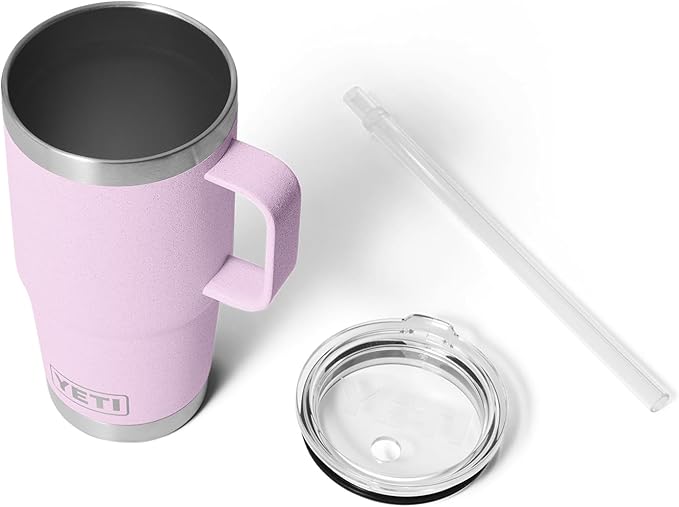 YETI Rambler 25 oz Tumbler with Handle and Straw Lid, Travel Mug Water Tumbler, Vacuum Insulated Cup with Handle, Stainless Steel, Cherry Blossom - Textured