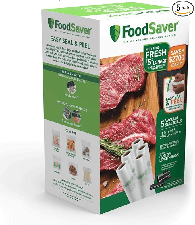 FoodSaver Easy Seal & Peel 11" x 14' Vacuum Seal Roll, 5 Pack