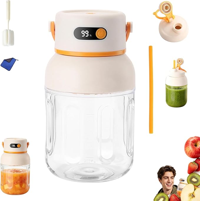 Portable Electric Juicer Cup with Zero Cord Hassle, Fresh Juicer Portable Blender with Digital Display, Leakproof USB-C Rechargeable Personal Blender for Home, Travel, Easy Clean (a,800ml)