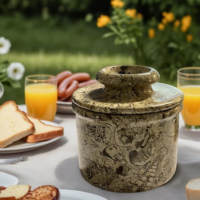Butter Crock with Lid Butter Keeper Best French Butter Keeper for Home Decorative Butter Pot Christmas Housewarming Gifts (Fossil Coral, 4x4)
