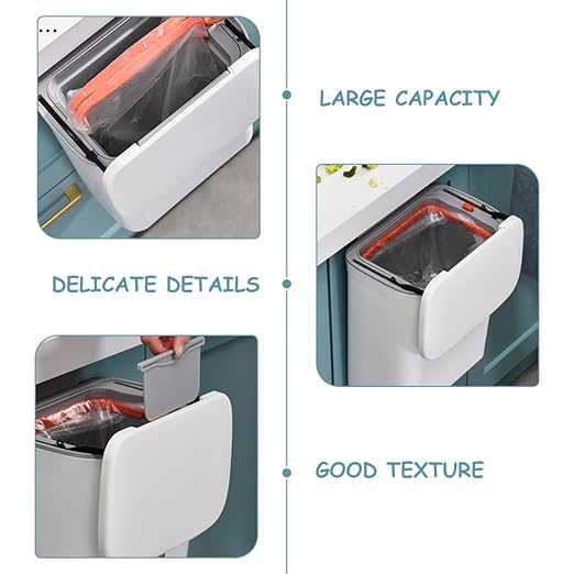 Wall-Mounted Kitchen Compost Trash Can 9l with Sealed Lid and Removable Inner Bucket Plastic Garbage Bin for Indoor Waste Storage