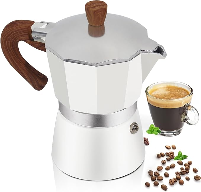 Aluminum 3 Cup 150ml Moka Pot Express Coffee Maker Stovetop Espresso Colorful Coffeemaker Italian Classic Style Brewing Greca Cafe Mocha Machine for Cafeteras Lover Camping Travel and Home Use 5oz