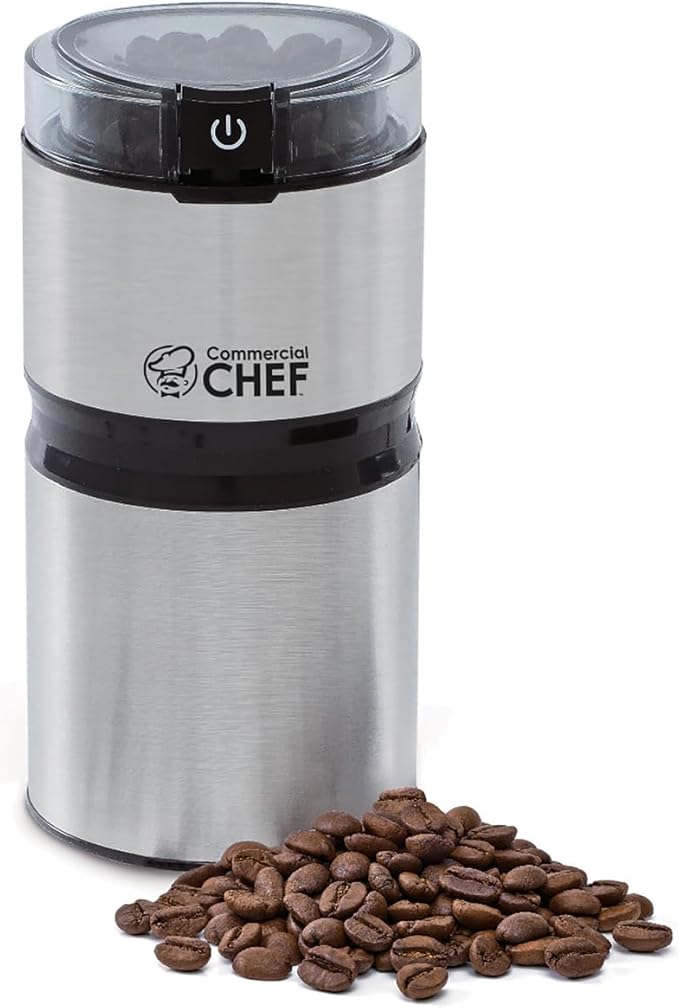 Electric Coffee Grinder Spice Grinder - Stainless Steel Blades Grinder for Coffee Bean Seed Nut Spice Herb Pepper, Brushed Stainless Steel Texture and Transparent Lid