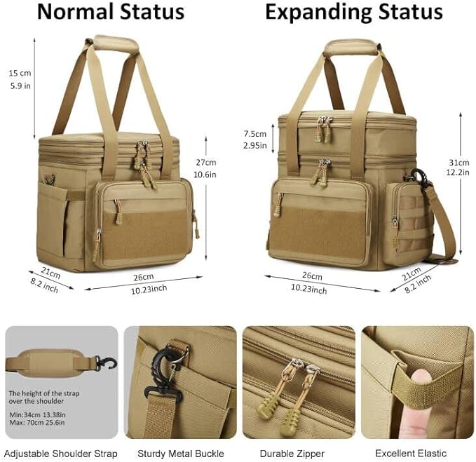 Gafetrey Tactical Lunch Box for Men, Insulated Lunch Bag Adult, Thermal Lunchbox Leakproof Waterproof Cooler Bag, Dual Compartment Lunch tote, Large Lunch Pail for Work Office Travel(Khaki) 15L