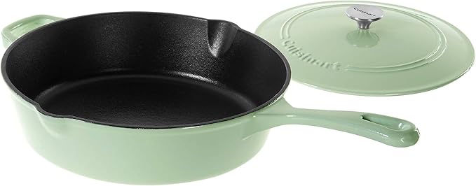 Cuisinart 12-Inch Cast Iron Chicken Fryer with Lid, 4.5 Quart Capacity, Porcelain Enameled Interior, Oven Safe, Induction Compatible, Mint Green