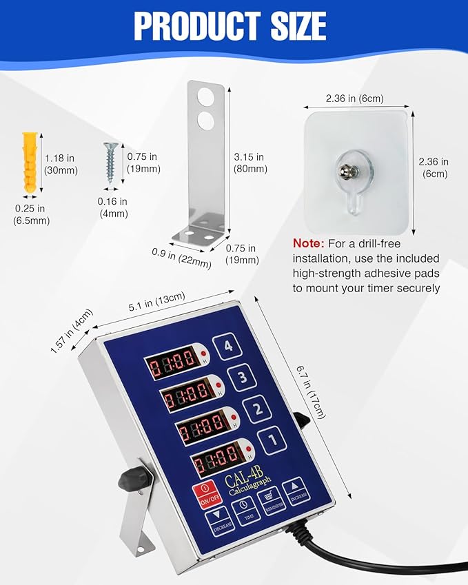 Commercial Kitchen Timers for Cooking, 4-Channel Timer for Commercial Kitchens, Heavy-Duty Loud Alarm Timer for Restaurants, Stainless Steel, LED Technology