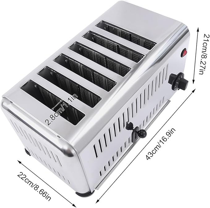 Commercial 6 Slice Toaster, 1680W 110V Commercial Bread Baking Machine with 2 Modes & Timer Function, Stainless Steel Electric Toast Sandwiches Making Tool for Home Kitchen Restaurant Bakery
