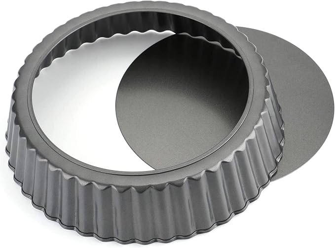 Tosnail 2 Pack Deep Tart Pan, 9.5" x 2" Quiche Pie Pan with Removable Loose Bottom, Fluted Baking Pan