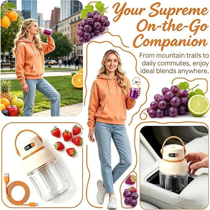 Portable Electric Juicer Cup with Zero Cord Hasslem, USB-C Rechargeable Electric Blender with Straw, Easy Clean & Leakproof, Wireless Juicer Cup for Home Gym Office Outdoor (1200ml)