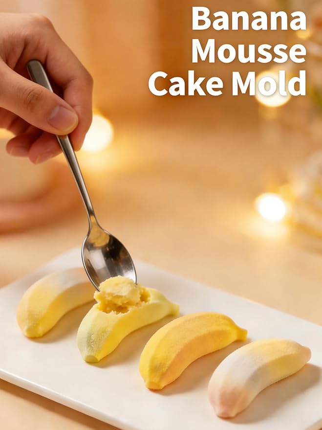 12 Cavity Silicone Banana Molds - Bananas Fruit Shaped Fondant Mold for Chocolate, Candy, Ice Cream, Mousse Cake, Soap, Resin, Lotion Bar, Ice Cube (Banana)