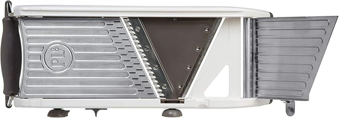 PL8 Professional Mandoline - Versatile Slicer with Adjustable Straight, Waffle, and Julienne Blades, Extra-Wide Stainless Steel Deck, Safety Hand Guard, Non-Skid Feet, and Space-Saving Design