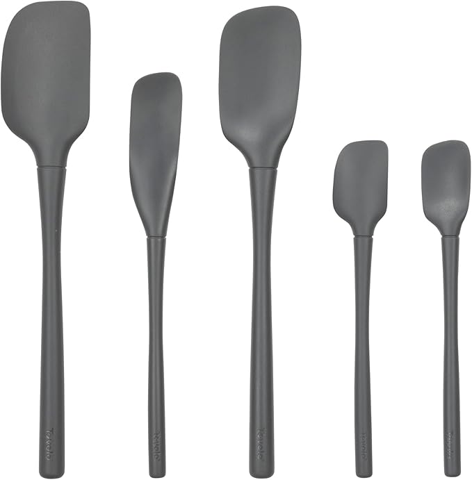 Tovolo Flex Core 5 Piece Silicone Spatula Set Heat Resistant All Silicone Utensils Include Non Stick Spatula Spoonula Jar Scraper, Dishwasher Safe BPA Free Spatulas for Baking Mixing, Charcoal Gray