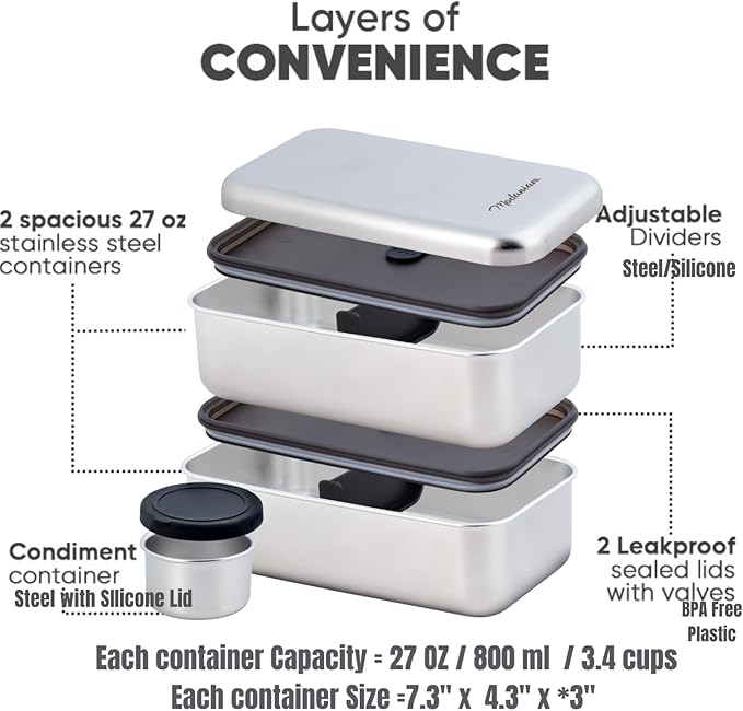 Modaniam Leak Proof Stainless Steel Bento Box, Stainless Steel Lunch Box For Adults, Metal Bento Box, Japanese Lunch Container, Large With Compartment, Korean Bentobox, Non Toxic, Microwave Safe