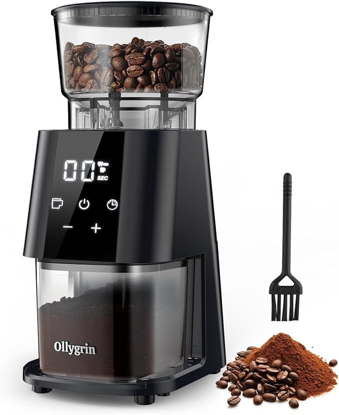 Ollygrin Conical Burr Coffee Grinder Electric, Adjustable Coffee Grinder for Home Use, Touchscreen Burr Mill Grinder with 30 Grinding Sizes, 2-12 Cups for French Press & Drip Coffee