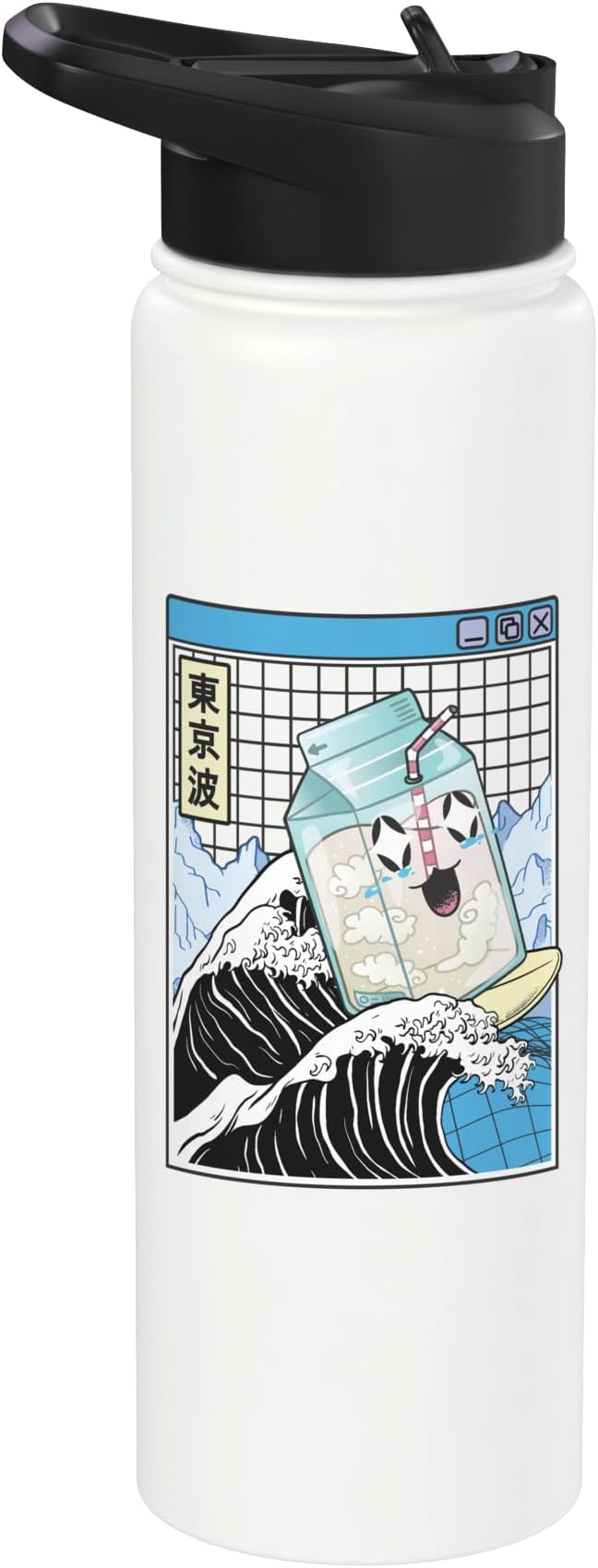 Surfing Milk Carton Kanagawa Wave Anime Kawaii Vaporwave Stainless Steel Insulated Water Bottle