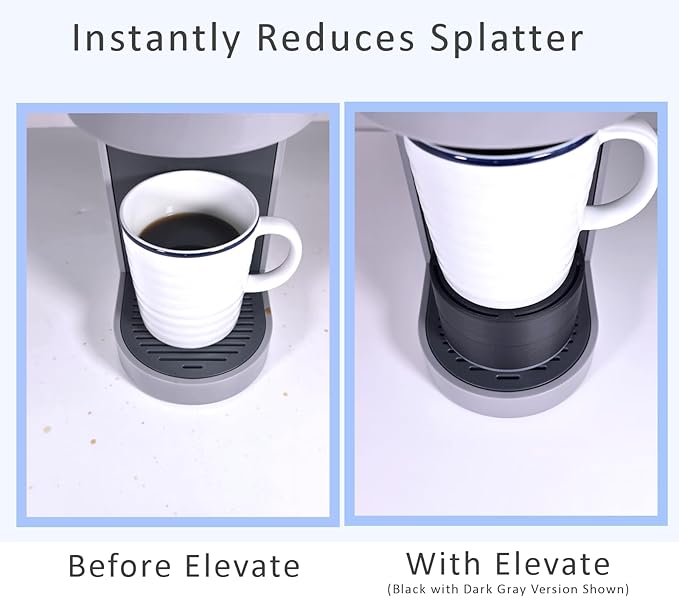 Elevate Anti-Splash Cup Riser Accessory for most Keurig K-cup, Cuisinart Single Serve, and other Coffee Makers, Adjustable for Cup Size and Drip Tray Type (Dark Blue with Black Base)