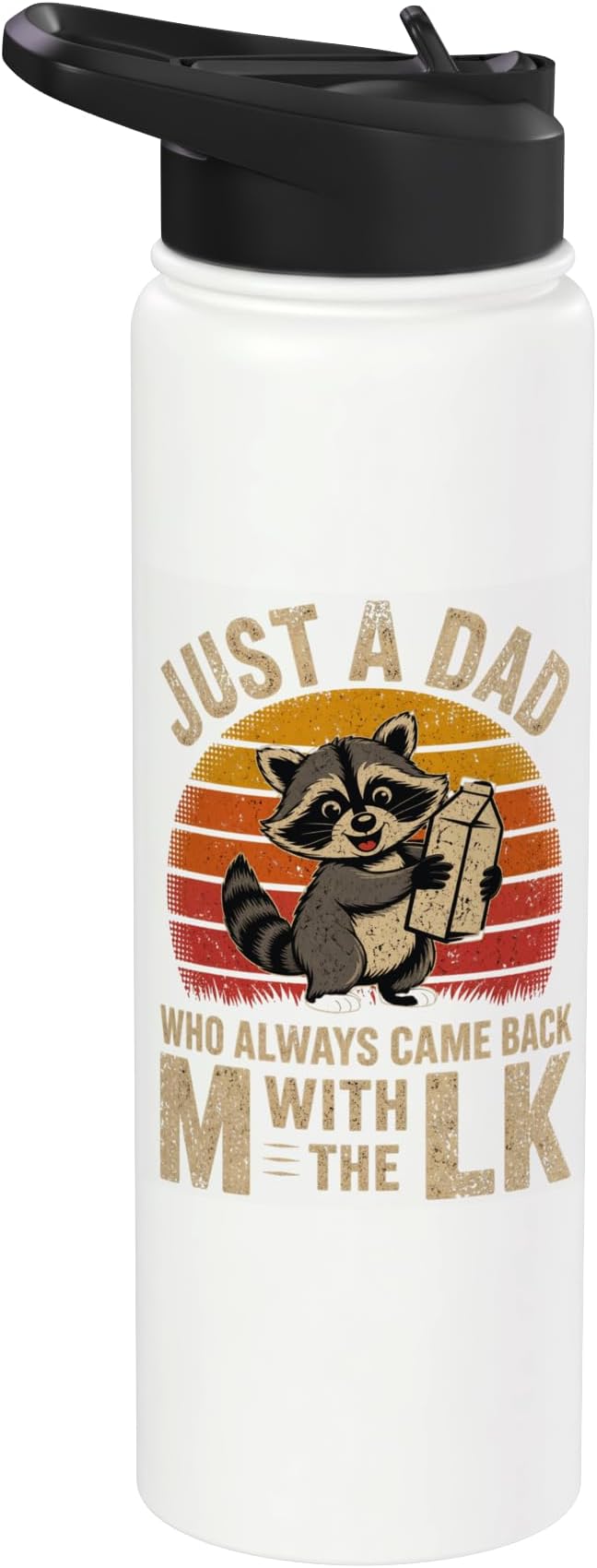 Just A Dad Who Always Came Back With The Milk Raccoon Retro Stainless Steel Insulated Water Bottle