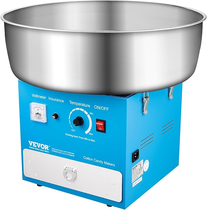 VEVOR Electric Cotton Candy Machine, 1000W Commercial Candy Floss Maker with 20.5 in Stainless Steel Bowl, Sugar Scoop, and Drawer, Easy Home Use, Perfect for Kids Birthday, Family Party, Blue