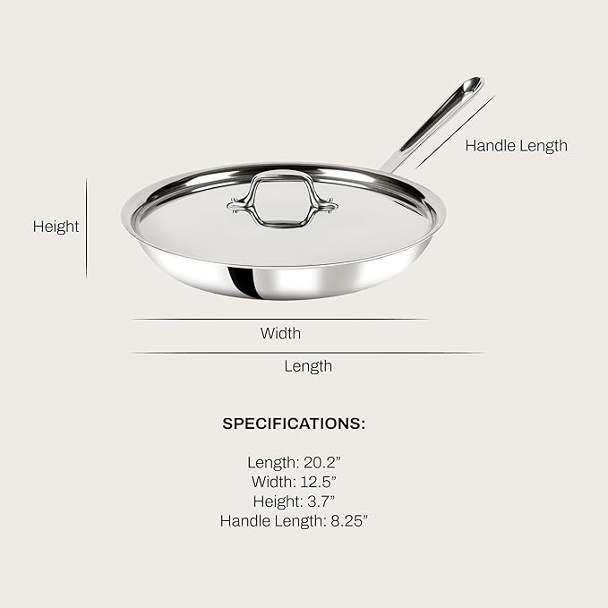 All Clad- D3 12-inch Stainless Steel Frying Pan- 3-Ply Made in USA Cookware-Built to Outlast since 1971- Oven Safe- Induction Compatible