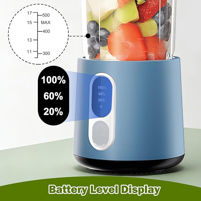 Portable Blender for Smoothies Personal Blender - 500ML Electric Juicer 300 Watt Small Blenders for Shakes and Smoothies Portable juicer for Baby Food, Travel Beach Office Sports