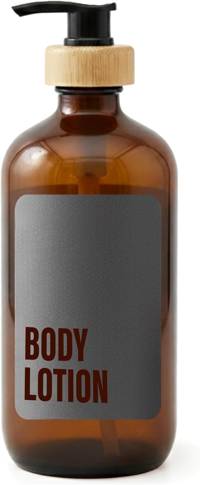 SAVVY & SORTED Amber Glass Body Lotion Dispenser with Pump, Soap Dispenser Bathroom Set, Refillable Glass Lotion Bottle with Label, Matching Soap and Lotion Dispenser Set Available, 17 Fl Oz / 500 ml