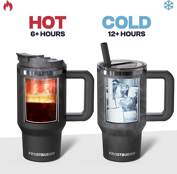 Frost Buddy Thicc Buddy - 30 oz Stainless Steel Vacuum Insulated Tumbler with Lid and Straw for Water - Travel Mug Cupholder Friendly - Gifts for Women Men Him Her (Dark Night)