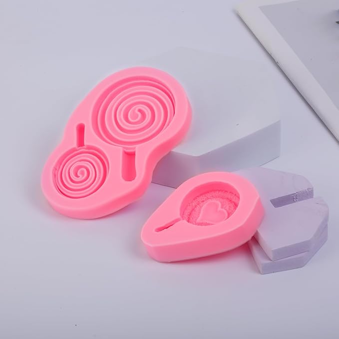 3 Pcs Love Lollipop Fondant Molds Bow Lollipop Silicone Mold,for Birthday Parties, Weddings Cake Decoration Chocolate Candy Muffins Marzipan Flower Paste DIY Epoxy Polymer Clay