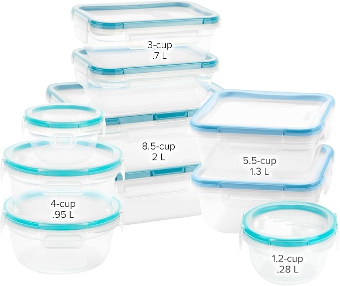 Snapware Plastic Total Solutions (10-Pack, Mixed Sizes) Food Storage Containers Set, Airtight & Leakproof Plastic Locking BPA-Free Lids Tupperware, Freezer Dishwasher Microwave Safe