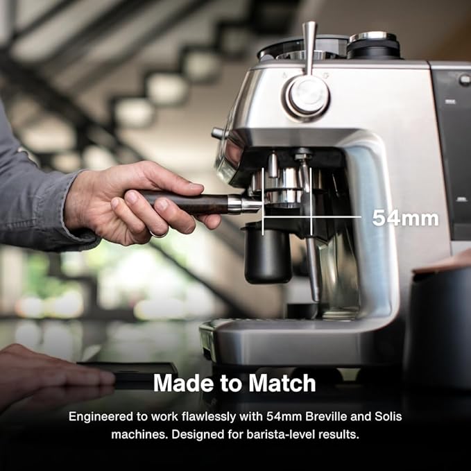 CREMA Coffee Products 54mm Bottomless Naked Portafilter | Compatible with 54mm Breville Machines | Includes Double Shot Filter Basket | White