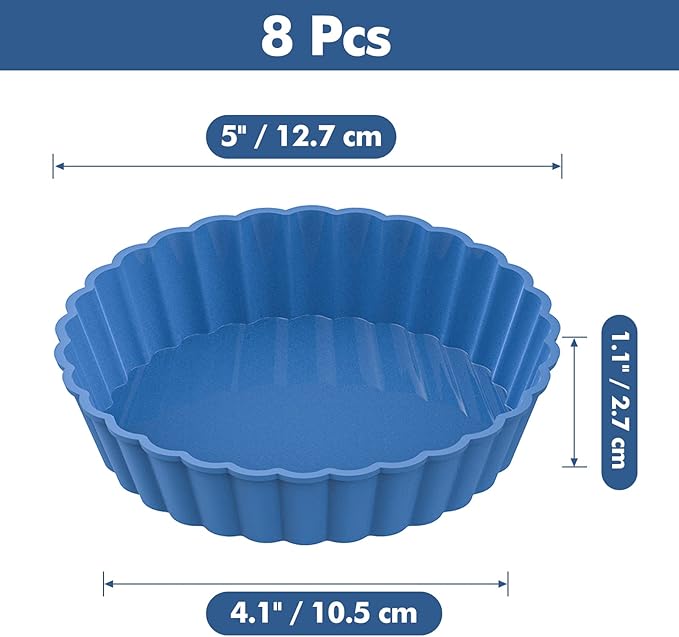 Webake 8 Pack Silicone Tart and Pie Molds, 5 Inches Silicone Round Mold Individual Small Fluted Cake Pans Mini Quiche Tart Pans for Baking