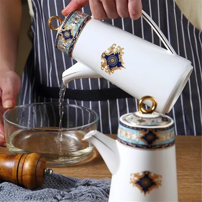 Water Pitcher Ceramic Teapot With Lid Water Pitcher Kitchen Butter Bottle Flower & Bird Finished Wedding Gifts Party Presents 650ML Glass Pot(Gris)