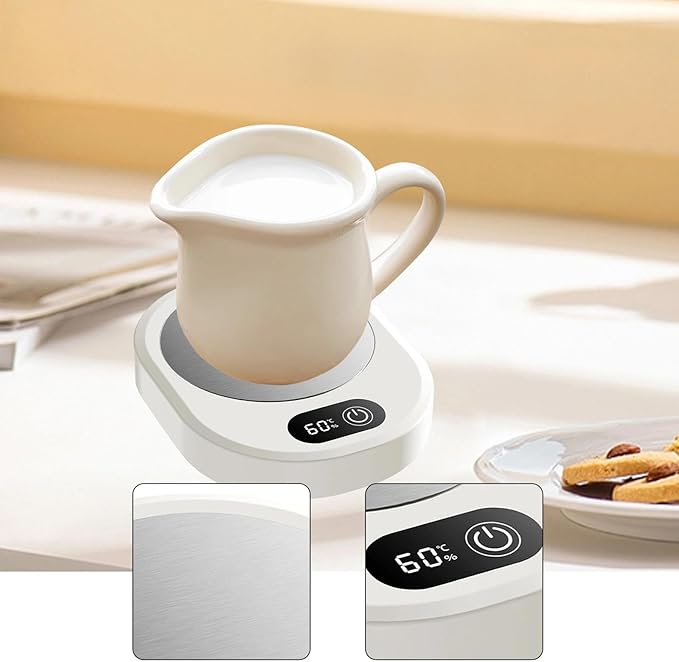 Amagogo Electric Beverage Warmer Plate Portable,Smart Coffee Heater with 4 Temperature Settings for Office Home, White