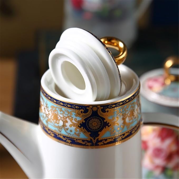 Water Pitcher Ceramic Teapot With Lid Water Pitcher Kitchen Butter Bottle Flower & Bird Finished Wedding Gifts Party Presents 650ML Glass Pot(Gris)