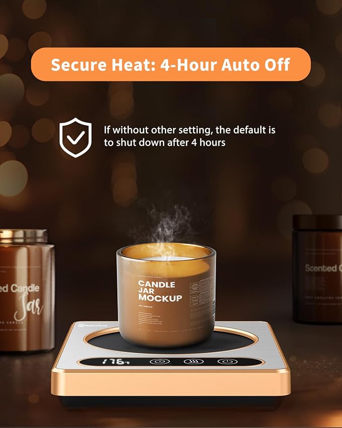 Maestri House ETL Listed Coffee Mug Warmer with 4 Temp Settings & 1-12 Hour Timer, Auto Shut Off for Desk, Smart Electric Beverage Warmer, Candle Melter for Home and Office (Gold)